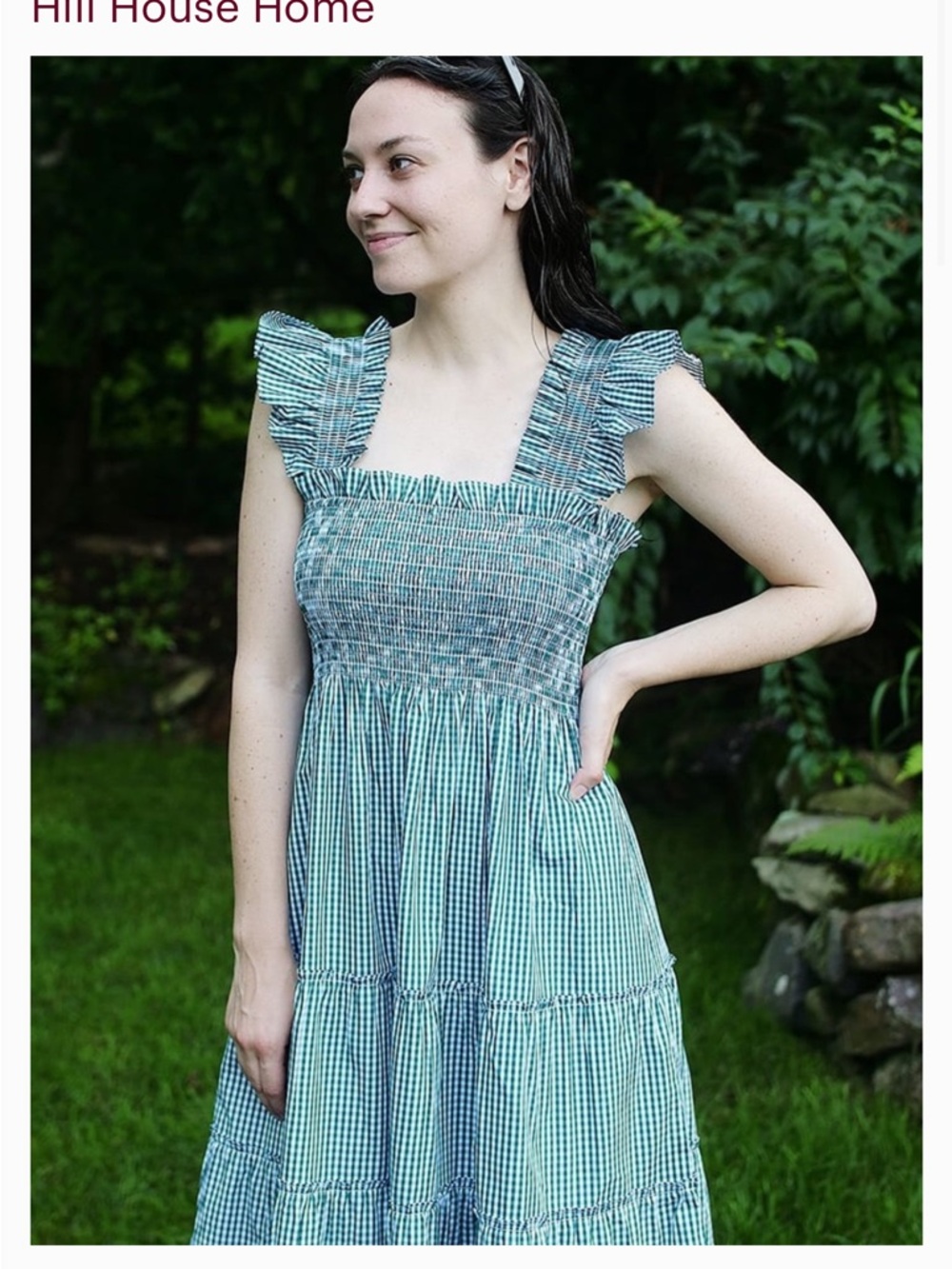 Hill House Home The Ellie Nap Dress Small Emerald Gingham Smocked Midi Dress
